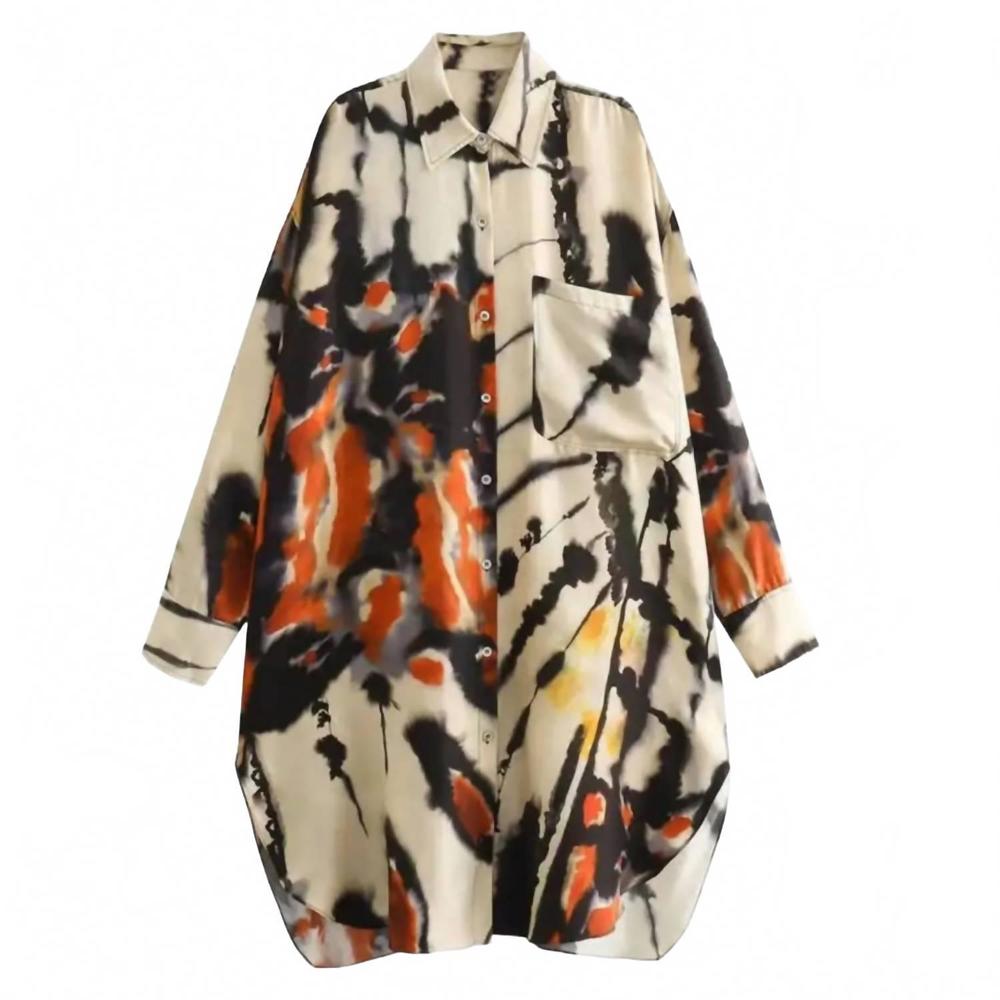 NEW EAM women's something casual shirt dress in black and fiery orange